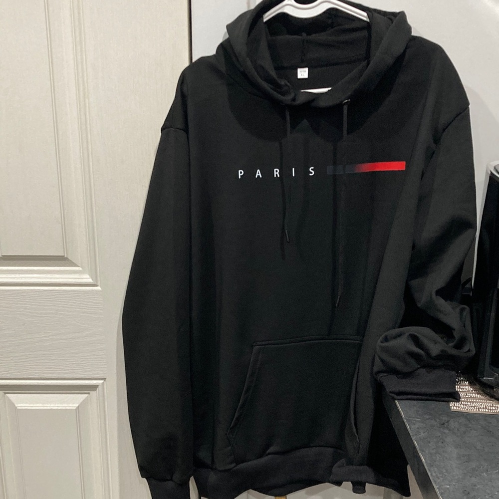 Black Hoodie with Red Accent Paris.
